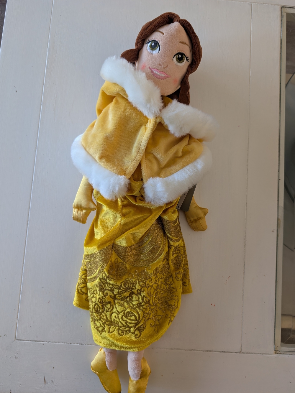 Disney Yellow and White Princess Plush Doll with Brown Hair